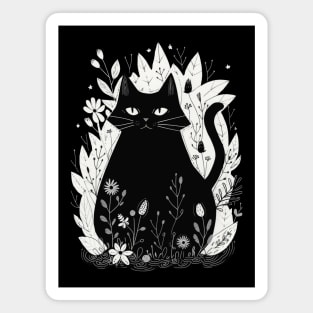 Black Cat and Wildflowers Magnet